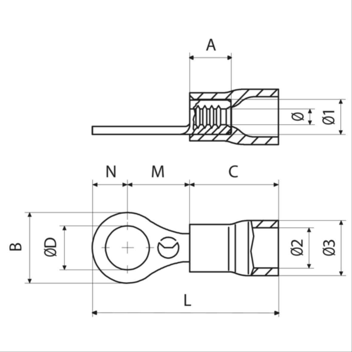 CEMBRE P M RING TONGUE TERMINAL PRE INSULATED WITH POLYCARBONATE